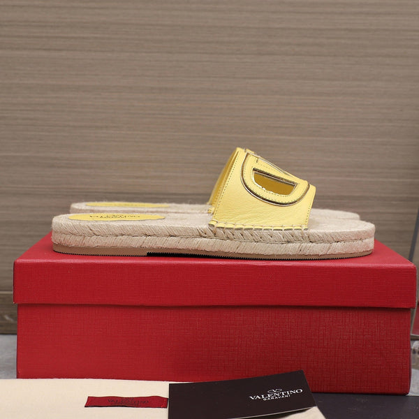 Vlogo Cut-Out Slide 20 Yellow Calfskin Beige Sole Raffia