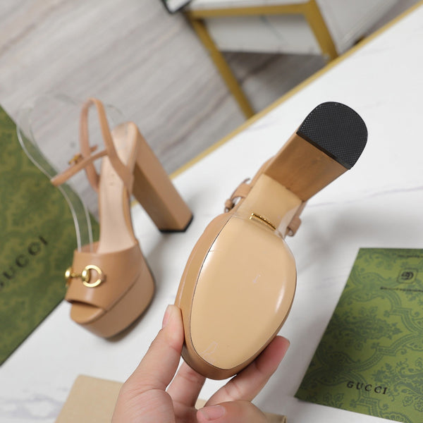 GG Sandales Cuir Noir Brown Tawny