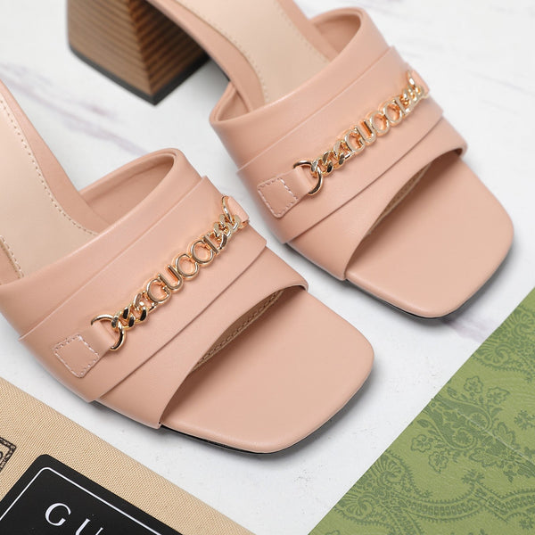 GG High Heels Half Slippers Pink