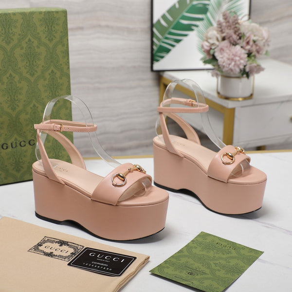 GG Horsebit Wedges Sandals Pink
