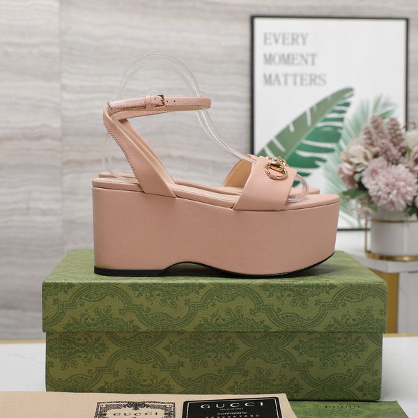 GG Horsebit Wedges Sandals Pink