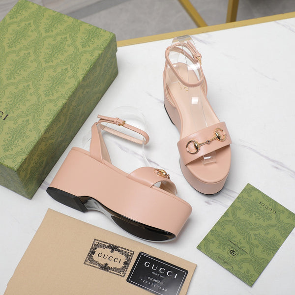 GG Horsebit Wedges Sandals Pink
