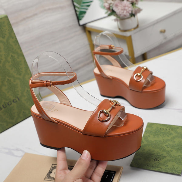 GG Horsebit Wedges Sandals Orange