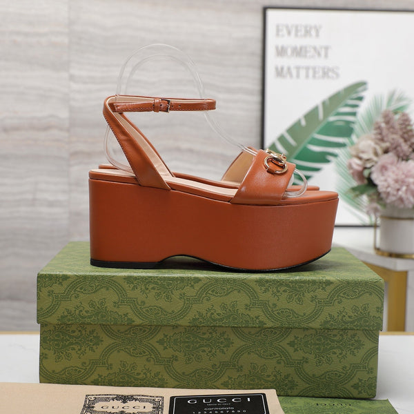 GG Horsebit Wedges Sandals Orange