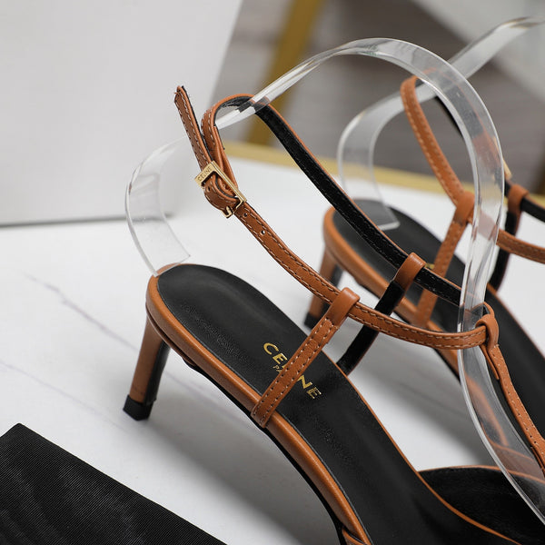 HIGH 5 CM SLINGBACK IN CINNAMON BROWN CALFSKIN WITH GOLD LOGO