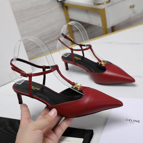 HIGH 5 CM SLINGBACK IN CHERRY RED CALFSKIN WITH GOLD LOGO