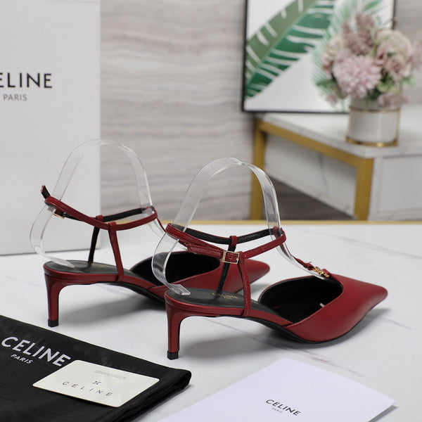 HIGH 5 CM SLINGBACK IN CHERRY RED CALFSKIN WITH GOLD LOGO