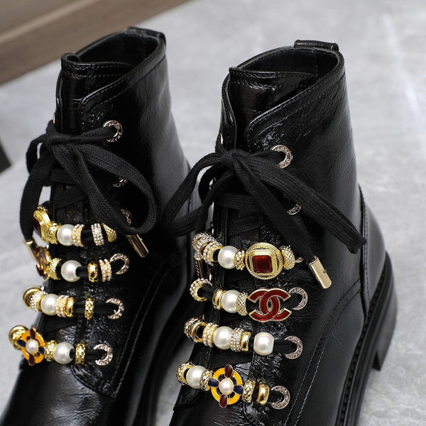 CC Ankle Boots 30mm Black Wrinkled Cowhide