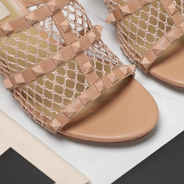 SANDALO SLIDER ROCKSTUD DESERT SAND NERO DA DONNA CON BORCHIE COORDINATE 65 MM