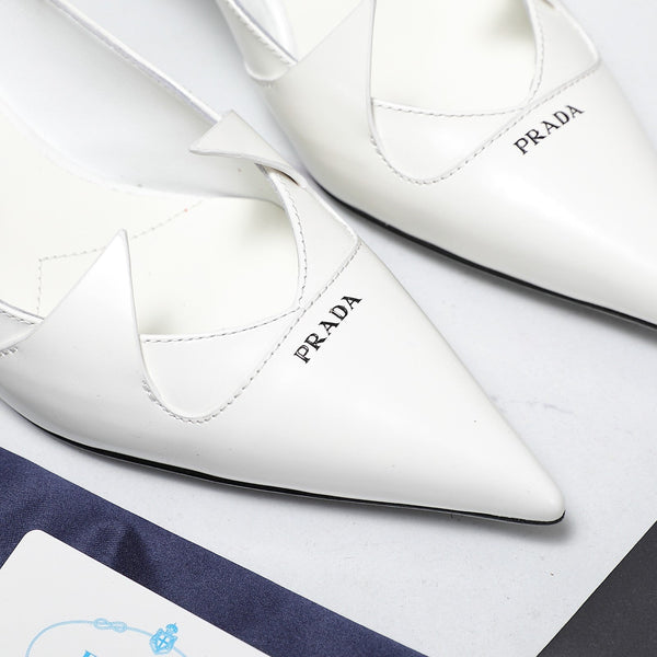 Prada Two-Tone Brushed Pumps 55mm White Cowhide 456262