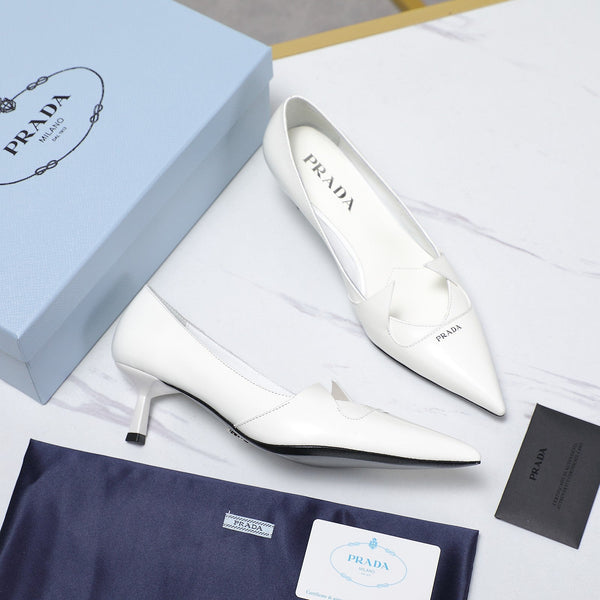 Prada Two-Tone Brushed Pumps 55mm White Cowhide 456262