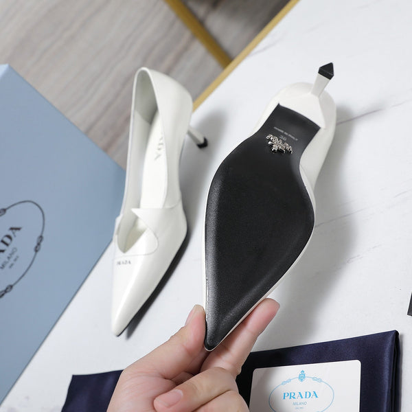 Prada Two-Tone Brushed Pumps 55mm White Cowhide 456262