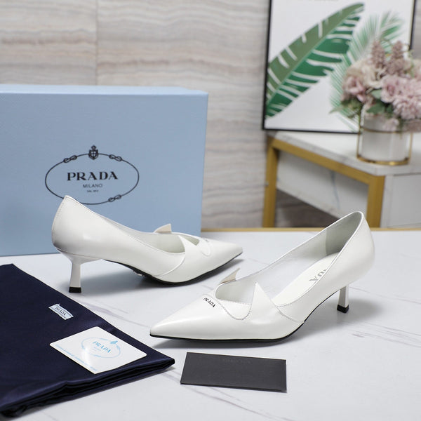 Prada Two-Tone Brushed Pumps 55mm White Cowhide 456262