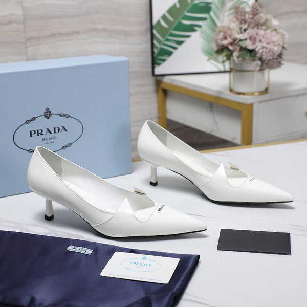 Prada Two-Tone Brushed Pumps 55mm White Cowhide 456262