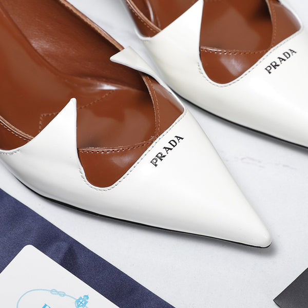 Prada Two-Tone Brushed Pumps 55mm Chocolate White Cowhide 456263