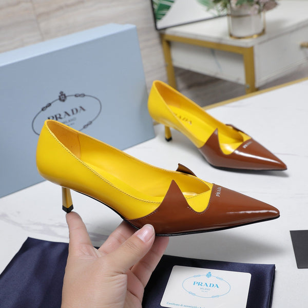 Décolleté Prada bicolore spazzolate 55 mm in pelle di vacchetta giallo cioccolato 456264