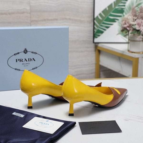 Décolleté Prada bicolore spazzolate 55 mm in pelle di vacchetta giallo cioccolato 456264