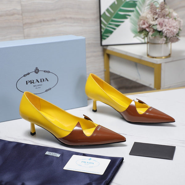 Décolleté Prada bicolore spazzolate 55 mm in pelle di vacchetta giallo cioccolato 456264