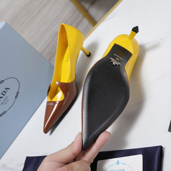 Décolleté Prada bicolore spazzolate 55 mm in pelle di vacchetta giallo cioccolato 456264