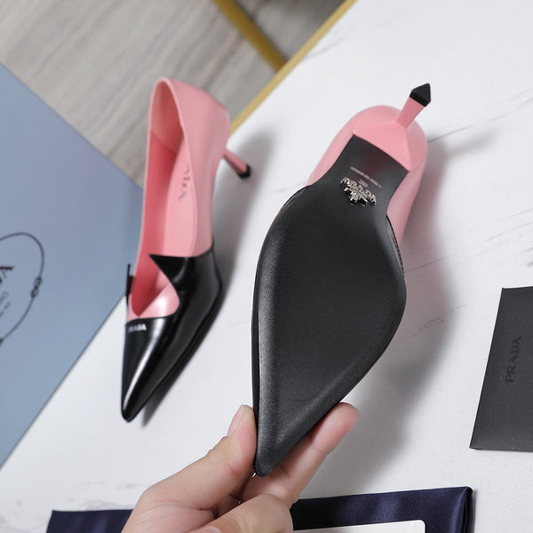 Décolleté Prada bicolore spazzolate 55mm in pelle bovina nera e rosa 456265