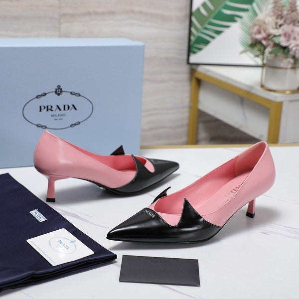 Décolleté Prada bicolore spazzolate 55mm in pelle bovina nera e rosa 456265