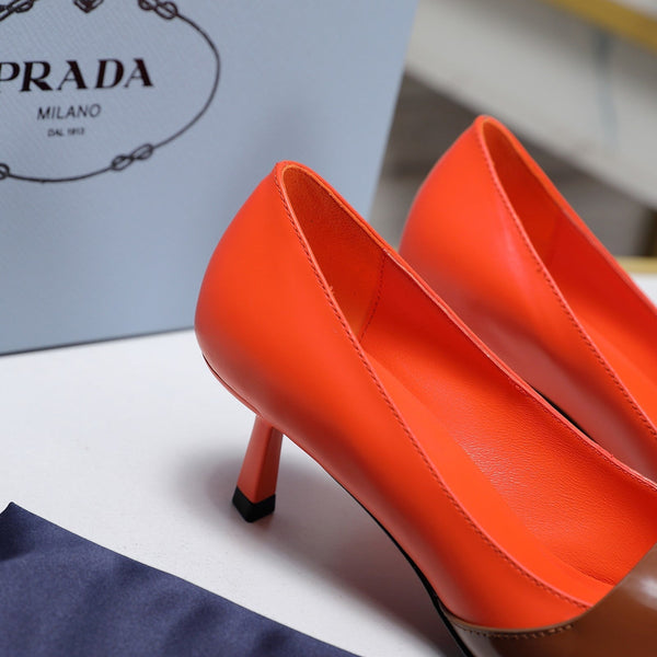Prada Two-Tone Brushed Pumps 55mm Chocolate Red Cowhide 456266