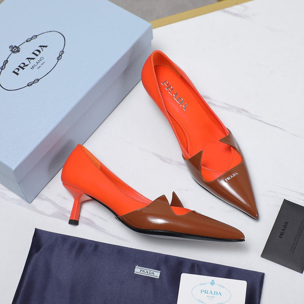 Prada Two-Tone Brushed Pumps 55mm Chocolate Red Cowhide 456266