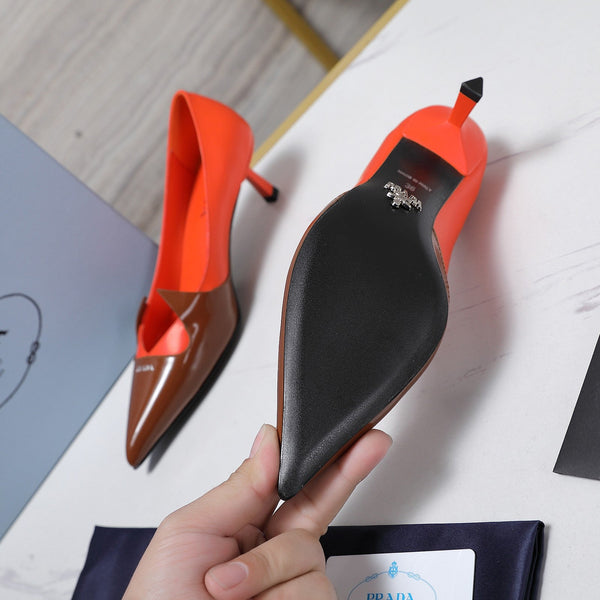 Prada Two-Tone Brushed Pumps 55mm Chocolate Red Cowhide 456266