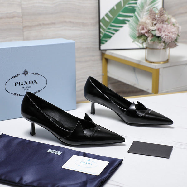 Décolleté Prada bicolore spazzolate 55mm in pelle di vacchetta nera 456267