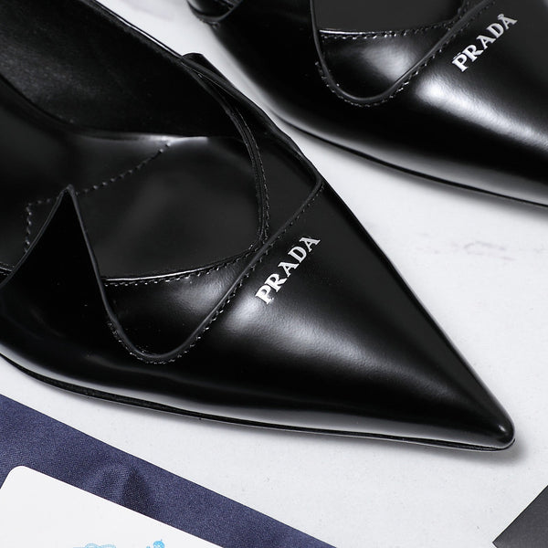 Décolleté Prada bicolore spazzolate 55mm in pelle di vacchetta nera 456267