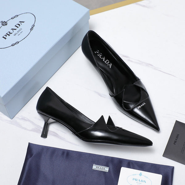 Décolleté Prada bicolore spazzolate 55mm in pelle di vacchetta nera 456267