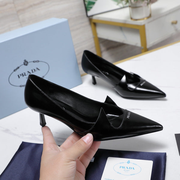 Décolleté Prada bicolore spazzolate 55mm in pelle di vacchetta nera 456267