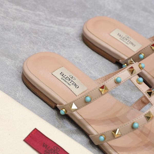 VT 25 Rockstud leather slides Nude Sheepskin 289662