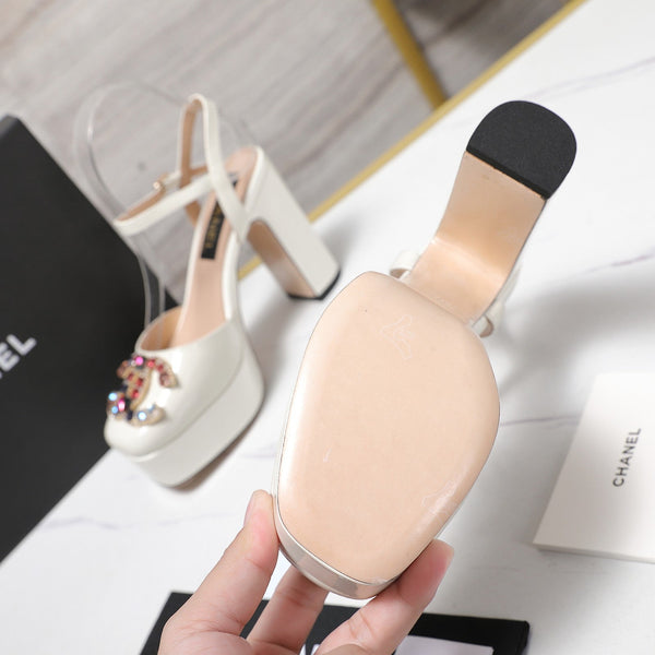 CC 25s Multicolor Stones Buckle Sandals 110mm White Patent Leather & Sheepskin 425825