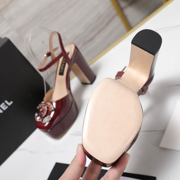 CC 25s Multicolor Stones Buckle Sandals 110mm Burgundy Patent Leather & Sheepskin 425826