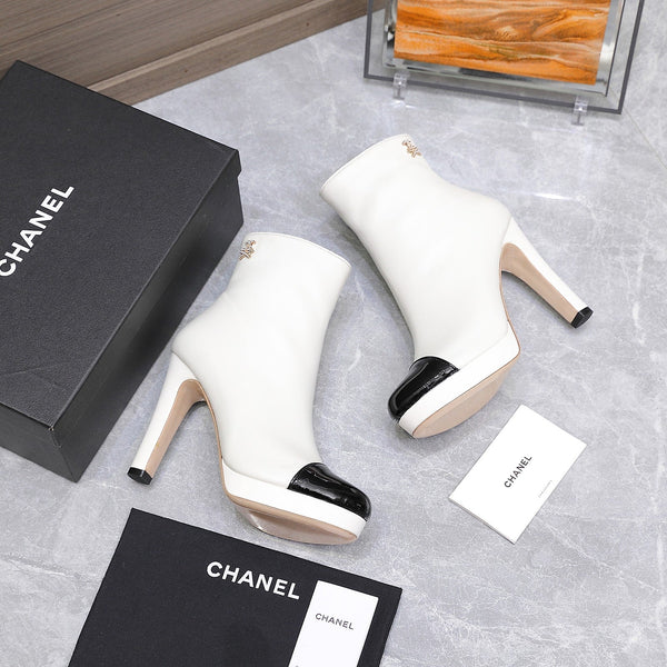 CC Platform Ankle Boots 100mm Black White Lambskin 425876