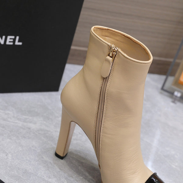 CC Platform Ankle Boots 100mm Black Beige Lambskin 425877