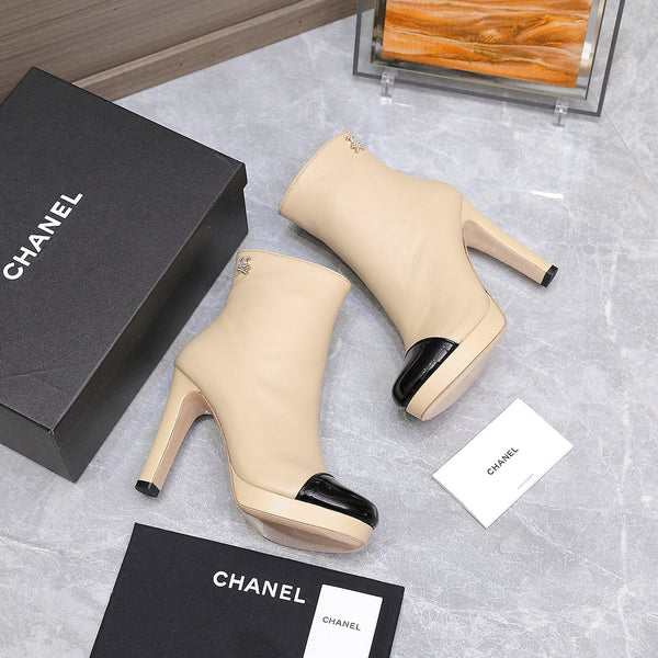 CC Platform Ankle Boots 100mm Black Beige Lambskin 425877