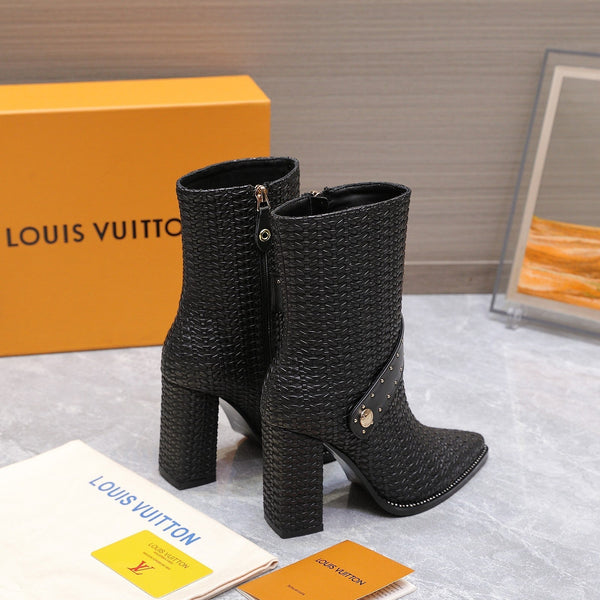 LV x Silhouette Basketweave Pattern Boots 95mm Black Leather 425684