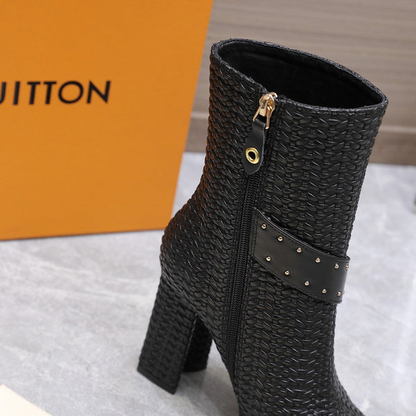 LV x Silhouette Basketweave Pattern Boots 95mm Black Leather 425684