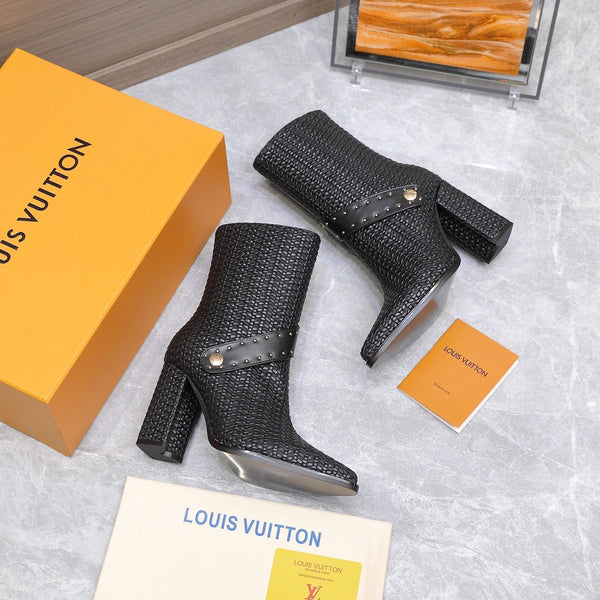 LV x Silhouette Basketweave Pattern Boots 95mm Black Leather 425684