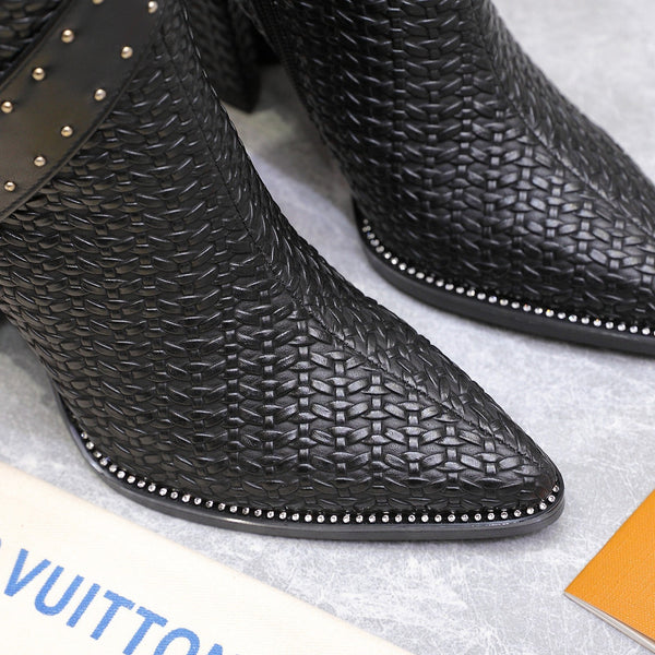 LV x Silhouette Basketweave Pattern Long Boots 95mm Black Leather 425686