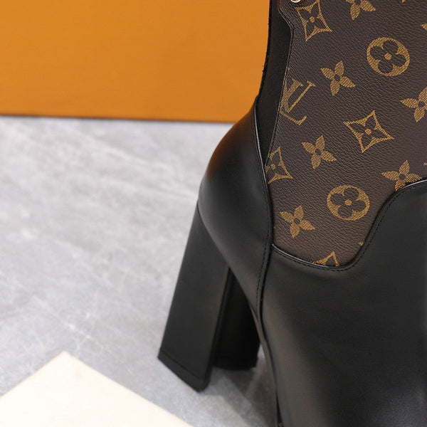 Stivaletto LVx Silhouette 95mm in pelle di vitello marrone e tela monogramma 425688