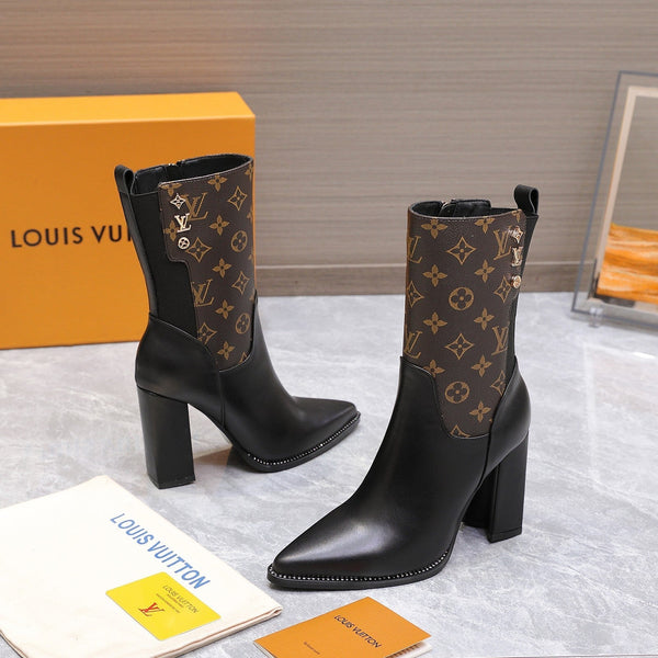 Stivaletto LVx Silhouette 95mm in pelle di vitello marrone e tela monogramma 425688