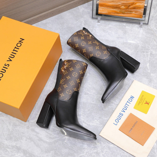 Stivaletto LVx Silhouette 95mm in pelle di vitello marrone e tela monogramma 425688