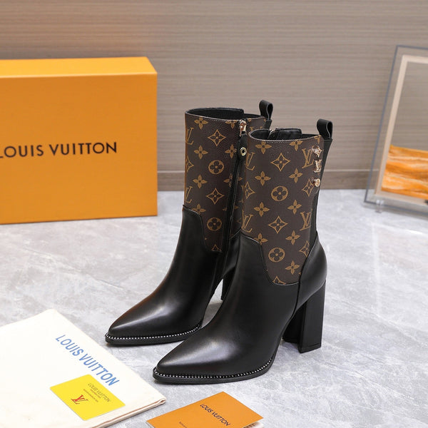 Stivaletto LVx Silhouette 95mm in pelle di vitello marrone e tela monogramma 425688