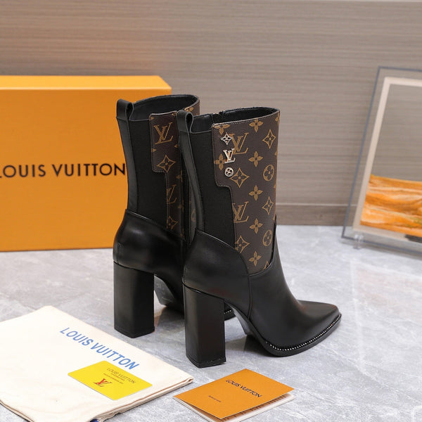 Stivaletto LVx Silhouette 95mm in pelle di vitello marrone e tela monogramma 425688