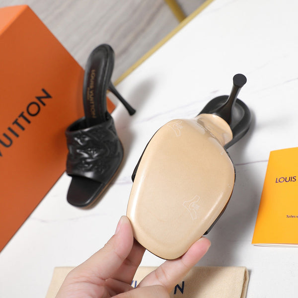 LV Revival Mule 90mm Black Monogram-Embossed Lambskin 456147