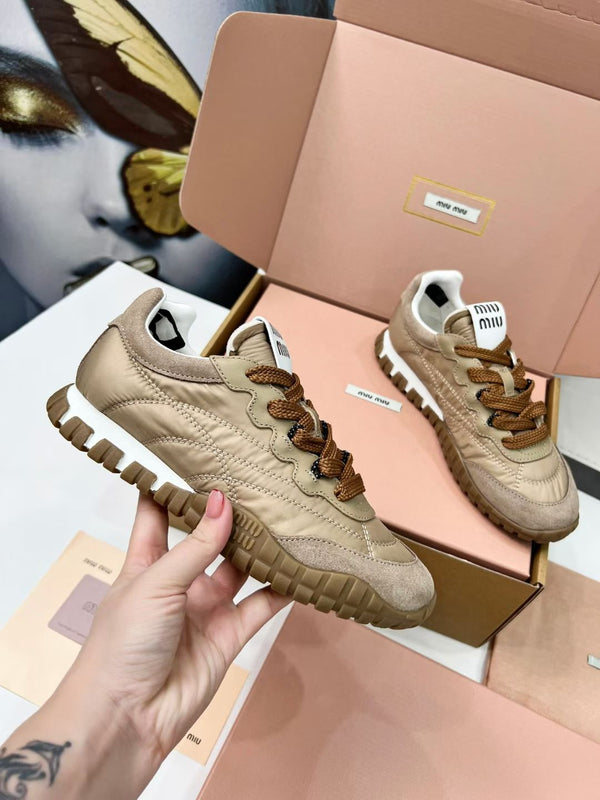 Miu TYRE Sneakers Brown Suede Technical Fabric 456327