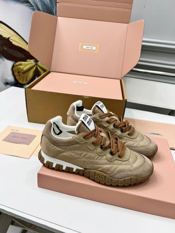 Miu TYRE Sneakers Brown Suede Technical Fabric 456327